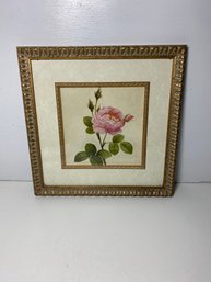 13x13' Rose Matted Print In Gold Tone Wooden Frame Wall Hanging