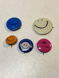 Lot Of 5 Vintage Smiley Face Button Pins