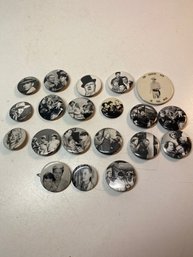 Lot Of 20 Vintage Black And White Movie/TV  Pins Including Three Stooges, John Wayne, Marilyn Monroe And More