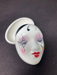 4.25' Porcelain Mask Egg Shaped Trinket/ Jewelry Box