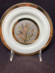 6.5' Himark Japanese Art Of Chokin Hummingbird Plate With Silver And Gold Accents