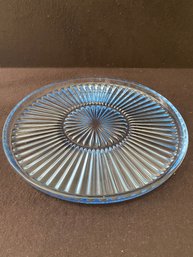 10.25' Cut Glass Blue Tinted Serving Platter Plate