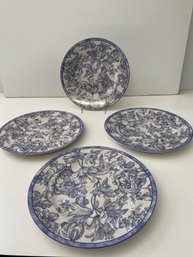 Set Of 4 Waverly Garden Toile Stoneware 10.75' Floral Blue And White Dinner Plates