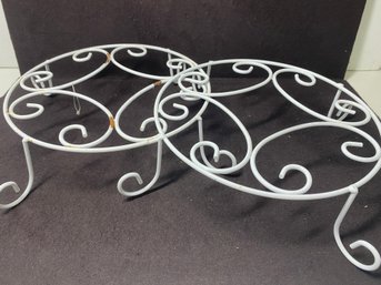 Set Of 2 White Coated 10' Pedestal Plant Stands