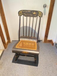 33.75' Vintage Wicker And Wooden Lakehouse Scene Rocking Chair