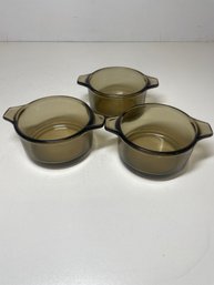 Vintage Set Of 3 Smoke Brown Made In Mexico 4.5 Inch Casserole Dishes