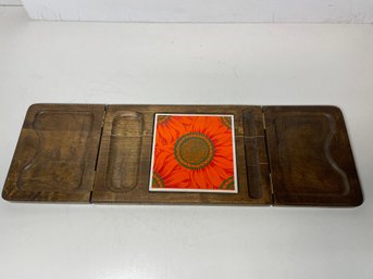 Vintage MCM Wooden Cheese Board With Ceramic Tile