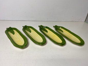 Lot Of 4 Ceramic Corn On The Cob Serving Dishes Roughly 8.5 Inches Long