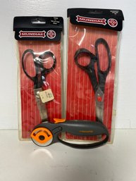 Lot Of 3 Different Pair Scissors Pinking Shears, Dress Makers, Rotary Cutters