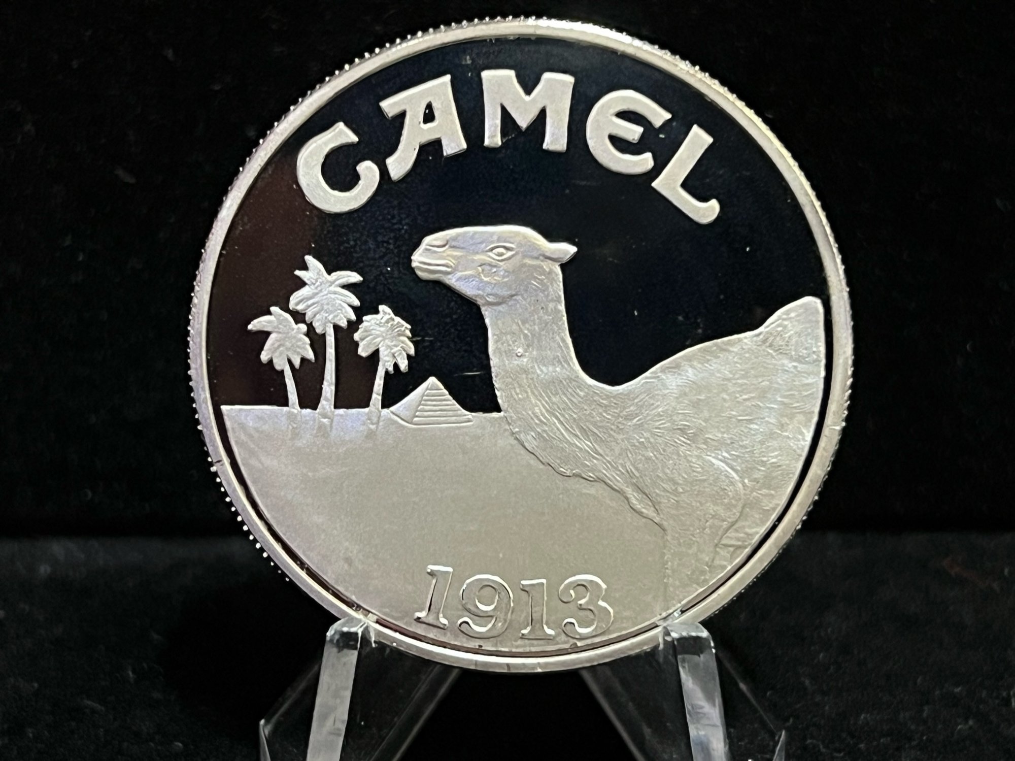 camel cigarettes silver coin 1913-1993 Camel Cigarettes One Troy Ounce .999 Fine Silver Round #12565