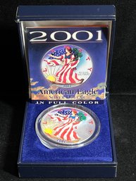 2001 United States Silver Eagle One Troy Ounce .999 Fine Silver Coin - Colorized