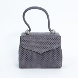 Ohh!i Ashley Gray Leather Top Handle Handbag Made In USA Textured Mini Purse