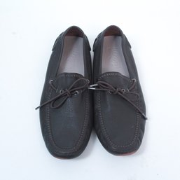 Italian Dapper! Salvatore Ferragamo Size 10.5 Brown Pebbled Leather Gancini Logo Tie Driving Loafers