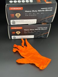 Open Box- Brand New Heavy Duty Orange Nitrile Gloves 10 Mil  Size Medium, 2 Boxes, 200 PCS