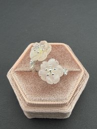 Adjustable Ring Brand New Solid 925 Sterling Silver Stamped Gold Electroplated-Pink Quartz