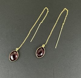 Garnet Earrings 925 Silver-Tone, Gold-Plated Natural Gemstone