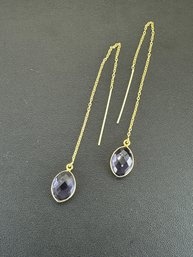 Earrings 925 Silver-Tone, Gold-Plated Natural Amethyst Gemstone