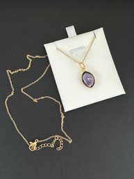 Necklace 925 Silver-Tone, Gold-Plated Natural Amethyst Gemstone
