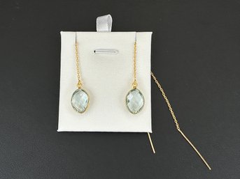 Earrings 925 Silver-Tone, Gold-Plated Aquamarine Gemstone