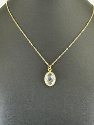 Necklace 925 Silver-Tone, Gold-Plated Natural Clear Quartz Gemstone