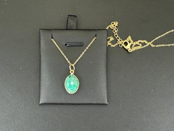 Necklace 925 Silver-Tone, Gold-Plated Natural Green Emerald Gemstone