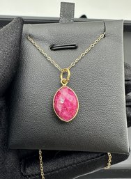 Necklace 925 Silver-Tone, Gold-Plated Natural Ruby Gemstone