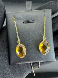 Earrings 925 Silver-Tone, Gold-Plated Natural  Citrine Gemstone