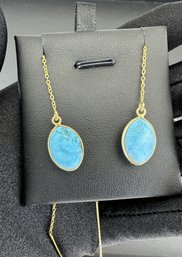 Earrings 925 Silver-Tone, Gold-Plated Natural Turquoise Gemstone