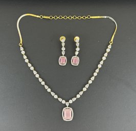 Brand New Zirconia Earrings And Necklace Rhodium Plating