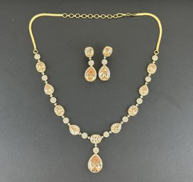 Brand New Zirconia Earrings And Necklace Rhodium Plating