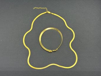 Brand New 925 Sterling Silver Stamped Gold Plated Italy Bracelet And Necklace