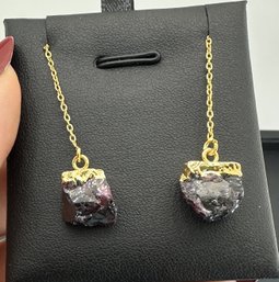 Garnet Earrings  925 Silver-Tone, Gold-Plated, Natural Raw Gemstone