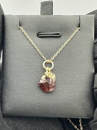 Garnet  Necklace  925 Silver-Tone, Gold-Plated, Natural Raw Gemstone