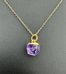Necklace  925 Silver-Tone, Gold-Plated, Natural Raw Amethyst Gemstone