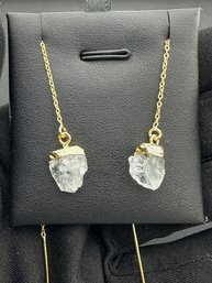 Earrings 925 Silver-Tone, Gold-Plated Natural Raw Aquamarine Gemstone