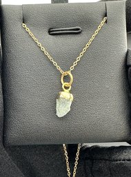 Necklace  925 Silver-Tone, Gold-Plated Natural Raw Aquamarine Gemstone