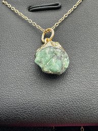 Necklace  925 Silver-Tone, Gold-Plated Natural Raw Green Emerald  Gemstone
