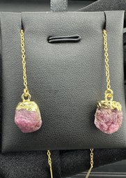 Ruby Earrings 925 Silver-Tone, Gold-Plated, Natural Raw Ruby Gemstone