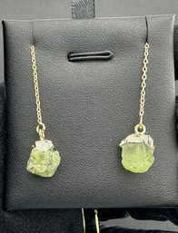 Earrings 925 Silver-Tone, Gold-Plated, Natural Raw Peridot Gemstone