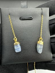 Earrings 925 Silver-Tone, Gold-Plated, Natural Raw Blue Sapphire Gemstone