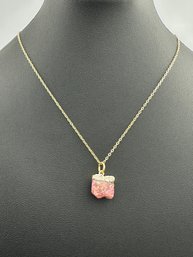 Pink Tourmaline  Necklace 925 Silver-Tone, Gold-Plated, Natural Raw Gemstone
