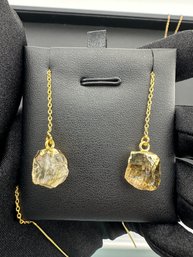 Earrings 925 Silver-Tone, Gold-Plated, Natural Raw Citrine Gemstone