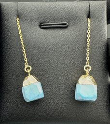 Earrings 925 Silver-Tone, Gold-Plated, Natural Raw Turquoise Gemstone