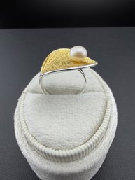 Pearl Adjustable Size Ring Brand New Solid 925 Sterling Silver Stamped Gold Electroplated