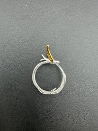 Ring Brand New Solid 925 Sterling Silver Stamped Gold Electroplated-Adjustable Size