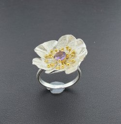 Amethyst Adjustable Ring Brand New Solid 925 Sterling Silver Stamped Gold Electroplated