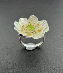 Peridot Adjustable Ring Brand New Solid 925 Sterling Silver Stamped Gold Electroplated