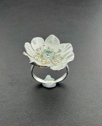 Blue Topaz Adjustable Ring Brand New Solid 925 Sterling Silver Stamped Gold Electroplated