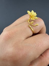 Ring Brand New Solid 925 Sterling Silver Stamped Gold Electroplated-Adjustable Size