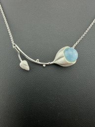 Necklace Brand New Solid 925 Sterling Silver Stamped Gold Electroplated-Aquamarine